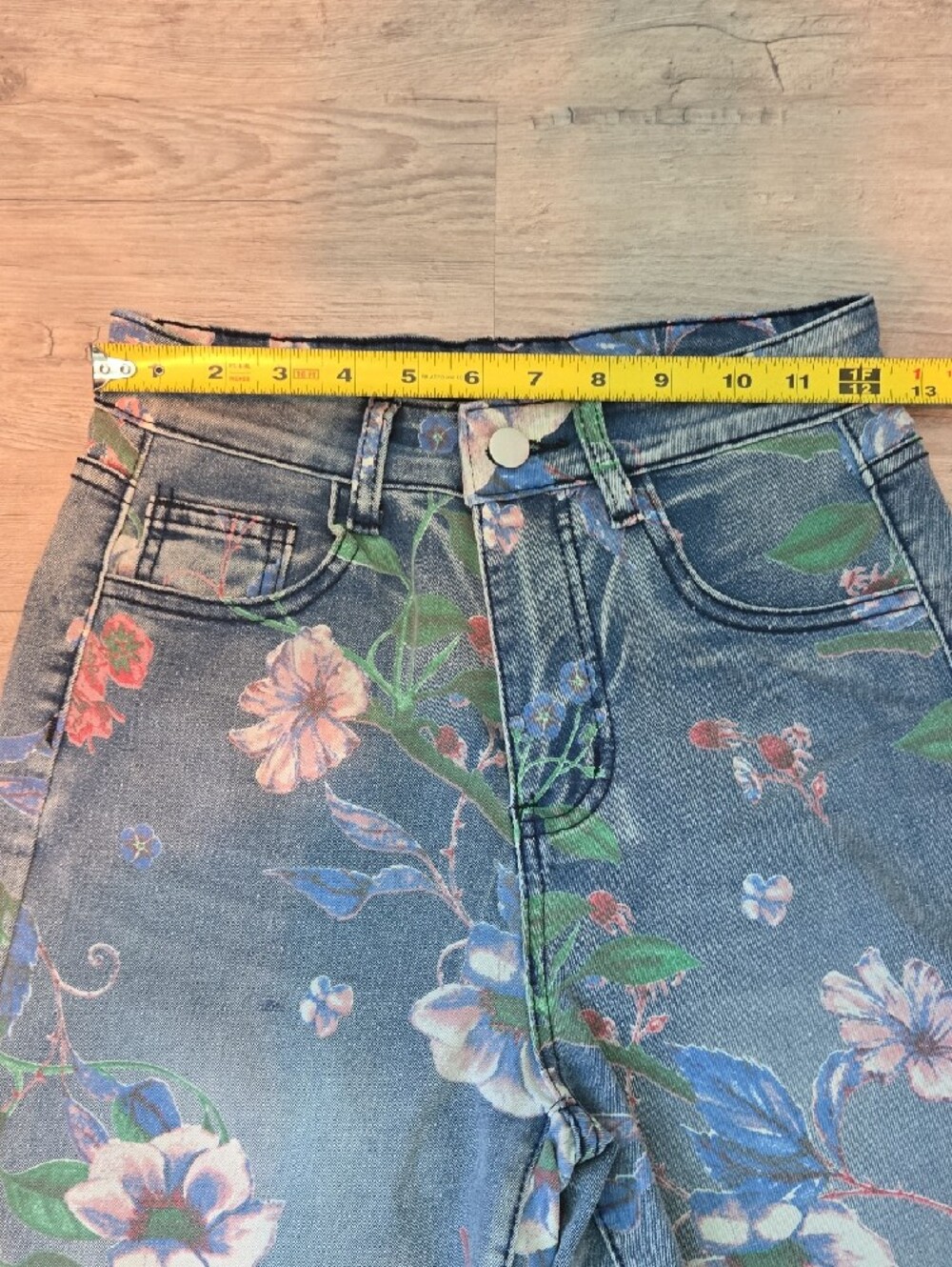 Denim Bermuda Shorts with Colorful Floral Print - Picture 5 of 8